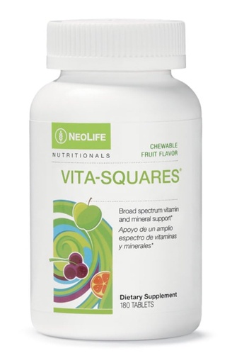 [BRSRACYCOUAW23TH] NeoLife Vita-Squares - Chewable Multivitamin for Kids, 18 Essential Vitamins & Minerals, Iron, Zinc, Vitamin D3, B-Complex, Vitamin for Kids MultiVitamin C & E, Berry-Citrus Flavor, 180 Tablets