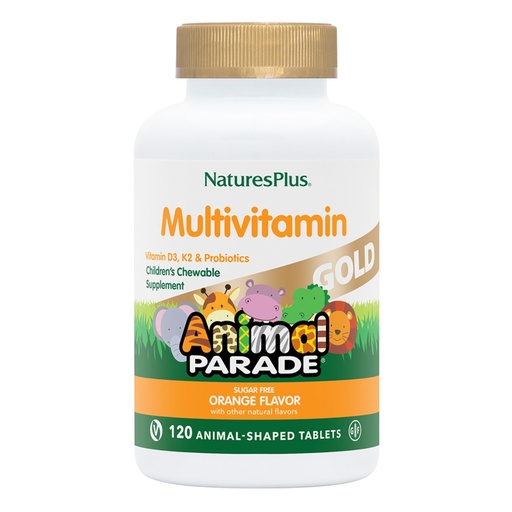 [BRSWIZ34OAMRKHDE] NaturesPlus Animal Parade Source of Life Gold Children's Multivitamin - Orange Flavor - 120 Chewable Animal Shaped Tablets - Immune Support Supplement - Gluten-Free - 60 Servings