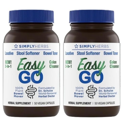 [BRSWYCQTCUPROA3P] Simply Herbs Easy Go Bowel Mover - Adult Cleansing Supplement for Colon Health Support - Bowel Movement Aid - Stool Softener - Daily-Use Laxative - Plant-Based Ingredients - Vegan - 100 Count (2 Pack)