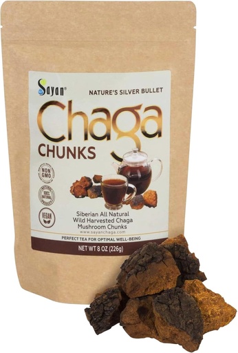 [BRSWIBD2CYPQGFQZ] Sayan Siberian Pure Raw Chaga Mushroom Chunks with Black Top Crust 8 Oz / 223 g – Premium Wild-Harvested Antioxidant Tea for Immune Support, Focus and Digestive Health - Non-GMO