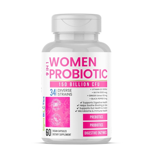 [BRSRACYQOUNROADA] Women's Probiotics 150 Billion CFU – 34 Strains with Organic Prebiotics & Digestive Enzymes – Urinary Tract & Digestive Health – 60 Vegan Capsules with D3 and Biotin – Gluten-Free, Non-GMO, Dairy-Free