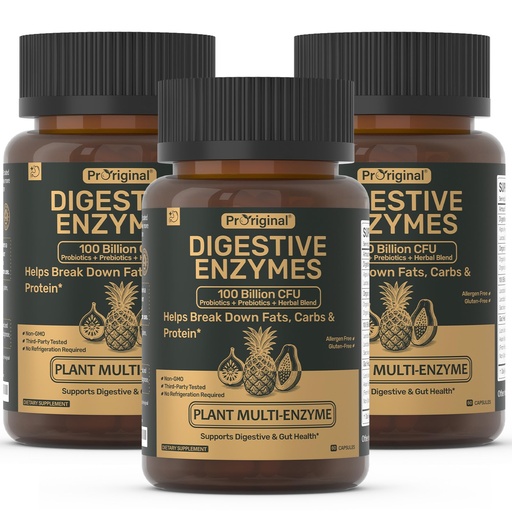 [BRSREHQDCMMQEHL4] Digestive Enzymes Supplement with 100 Billion CFU Organic Probiotic & Prebiotic - Multi-Enzyme Formula for Women & Men - Supports Digestive & Gut Health, Aids Protein, Carb & Dairy Digestion, 180 Caps
