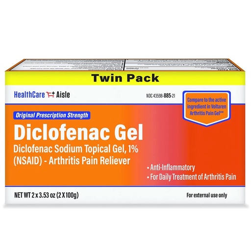 [BRSW2ZY7BACR43A2] HealthCareAisle Diclofenac Gel Twin Pack Diclofenac Sodium Topical Gel (NSAID) Arthritis Pain Reliever 1% 200 grams (2 x 100g)