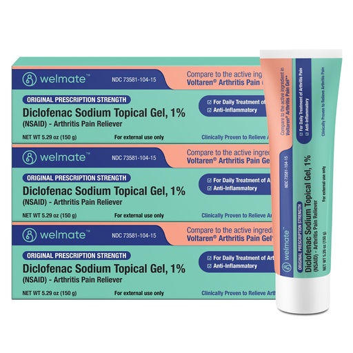 [BRSROC32CR5R6HQU] WELMATE Diclofenac Sodium Topical Gel 1% (NSAID) - Arthritis Pain Reliever - Joint Pain Relief for Hand, Knee, Foot, Elbow, Ankle - 5.29 oz, 3 Pack