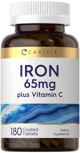 [BRSRAYYNBZ4G2CTG] Carlyle Iron Supplement 65 mg with Vitamin C | 180 Tablets | 300mg of Vitamin C | Vegetarian, Non-GMO and Gluten Free