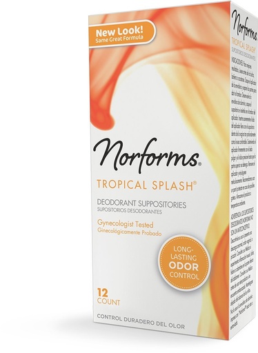 [BRSWIYDRPMGQCCT4] Norforms Feminine Deodorant Suppositories Long Lasting Odor Control Tropical Splash, 12 Count