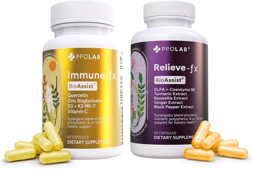 [BRSRAFQQOR6BOCT4] BioAssist® Relieve-Fx + Immune-fx, Recovery Relief Joint Detox Mood Immune Pulmonary Lung Support Supplement Factors, Clean Certified®, Non-GMO