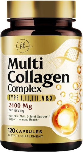 [BRSRAFIDPICG223D] Multi Collagen Peptides 2400mg for Women – Best Hydrolyzed Collagen Complex with 5 Types (I, II, III, V, X) - Grass Fed - Hair, Skin, Nail, Bone & Joint Support for Beauty & Wellness – 120 Capsules