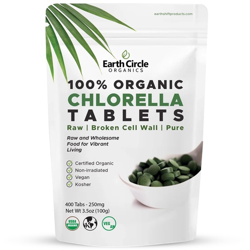 [BRSWG23YAEOQ2ALD] Organic Chlorella Tablets 400 Count | High Potency Superfood | Chlorophyll Pills from 100% Pure Green Algae | Broken Cell Wall for Maximum Absorption | Vegan, Kosher, Non-GMO | 4 Tabs per Day (1-Pack)