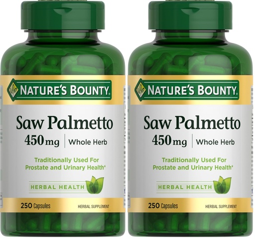 [BRSREBD5DMDQ4FDZ] Nature's Bounty Saw Palmetto Support for Prostate and Urinary Health, Herbal Health Supplement, 450mg, 250 Capsules (Pack of 2)