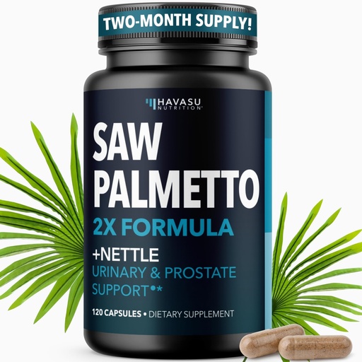 [BRSW2HD5OAFB4FL4] Saw Palmetto with Stinging Nettle Capsules - 2X Prostate Support Supplement for Men’s Health - 120 Count - DHT Blocker for Urinary Tract Function and Hair - Vegan, Non-GMO - 2 Month Supply