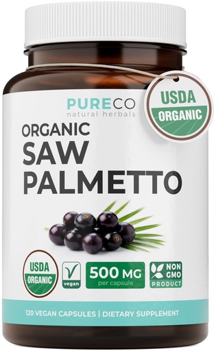 [BRSRGAILPJ5GAHY4] PURE CO USDA Organic Saw Palmetto Supplement - Organic Saw Palmetto for Women & Men's Urinary Tract Prostate & DHT Blocker for Women - Whole Berries - Vegan Non-GMO & Lab Verified (4 Month Supply)