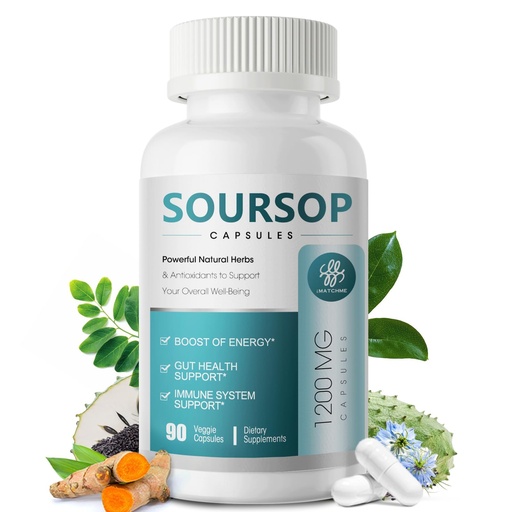 [BRSRAAIOA4ORGD3H] Soursop Graviola Capsules 11 in 1 Soursop Supplement for Gut Health, Immune System, Antioxidant Support, Herb Daily Supplements with Moringa, Black Seed, Turmeric,Vegan, Non-GMO, 90 Capsules