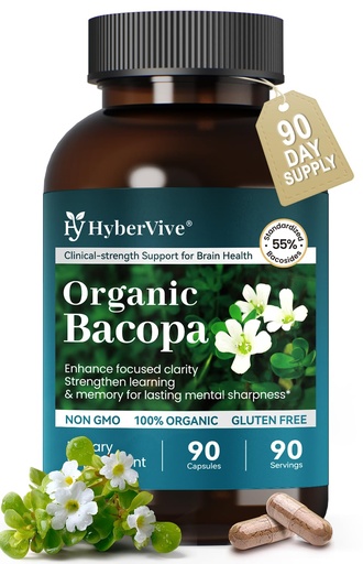 [BRSREBT3AR7AKF32] Bacopa Monnieri Supplement 300MG, Organic Nootropic Bacopa Extract, ≥ 55% High Potency Bacosides, Brain & Memory Supplement for Focus and Cognitive Support, Made in USA, 90 Capsules