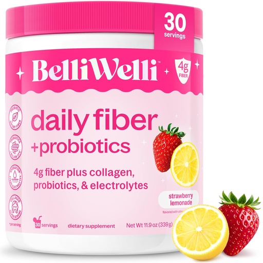 [BRSRGBQTPMFAEA3O] BelliWelli Fiber Supplement for Women & Men Premium Daily Fiber Powder from Organic Acacia with Added Collagen Electrolytes & Probiotics No Bloat Constipation & Gut Health Support(Strawberry Lemonade)
