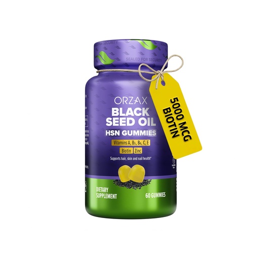 [BRSRGGQHAAPWAH3B] ORZAX Black Seed Oil Gummies for Hair Skin and Nails - 500mg Nigella Sativa Oil with 5000mcg Biotin, Vitamin C A E & Zinc - Pectin Based HSN Supplement for Women & Men - 60 Count, 30 Servings