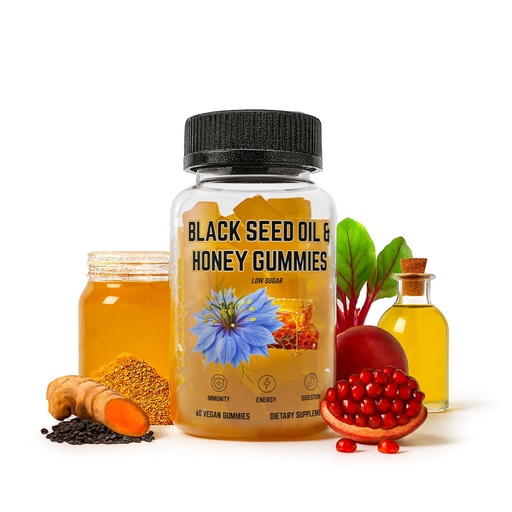 [BRSRAGL5OR7W23T6] Black Seed Oil & Honey Gummies - with Black Cumin Seed Oil, Vitamin C, Turmeric & Biotin - Immune Support Supplement for Joint, Gut & Skin Health, 60 Gummies