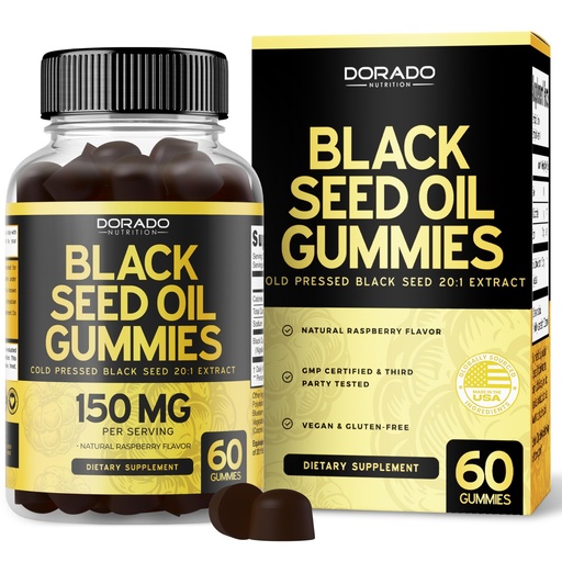 [BRSRAAT2BVYBAFLO] Black Seed Oil Gummies (60 Count) Blackseed Oil Gummies for Adults with Black Cumin Seed Immune Support & Support Healthy Digestion - Delicious Raspberry Flavor - Third Party Tested, Vegan & NON-GMO