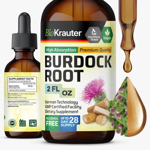 [BRSROGARBMPWYDYY] BIO KRAUTER® Burdock Root - Liquid Drops Arctium Extract 650 mg per Serving 2 Fl.Oz 28-Day Supply - Pure Vegan Burdock for Natural Cleanse & Detox, Skin & Digestive Support - Alcohol & Sugar Free