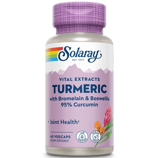 [BRSWIY36OEARCHDM] SOLARAY Turmeric Supplement with Bromelain and Boswellia, 95% Curcumin, Turmeric Curcumin Supplement for Joint Support, Gallbladder, Liver Support, Non-GMO, Vegan, 60-Day Guarantee, 60 Servings