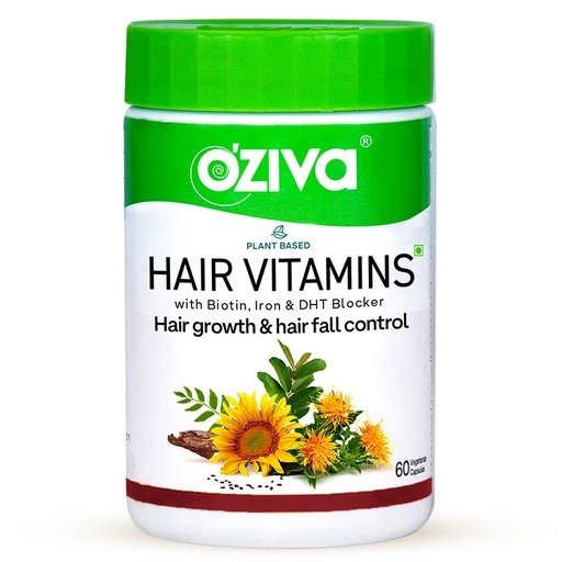 [BRSWYZDYC4PWED3V] OZIVA Plant Based Hair Vitamins | Hair Vitamins for Hair Growth & Better Hair Health (with Omega-3, Biotin & Vitamin E for Hair), Certified Clean & Vegan, 60 Capsules