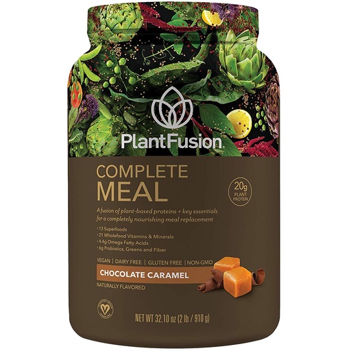 [BRSWIEAOCUCBC2DG] PlantFusion Complete Meal Replacement Shake - Plant Based Protein Powder with Superfoods, Greens & Probiotics - Vegan, Gluten Free, Soy Free, Non-Dairy, No Sugar, Non-GMO - Chocolate Caramel 2 lb