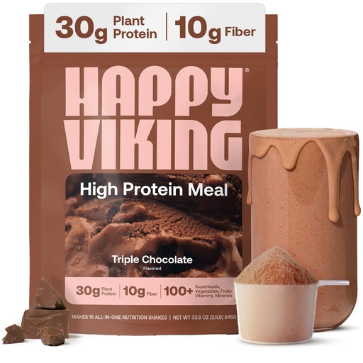 [BRSW2ZQNDN6GADTH] Happy Viking Plant-Based Protein Powder +100 Superfoods Chocolate Meal Replacement Shake, Created by Venus Williams, 30g Plant Protein, 10g Fiber, Vegan, Gluten-Free, Non-GMO,15 Meals