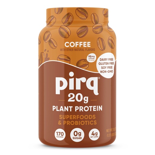 [BRSREZL4OEFBEAAZ] Pirq Dairy Free Protein Powder with 20g Protein, Plant Based, 2B CFU Probiotics, 25 Superfoods Greens and Fruits, Vegan, 0g Sugar (14 Servings)(Coffee)
