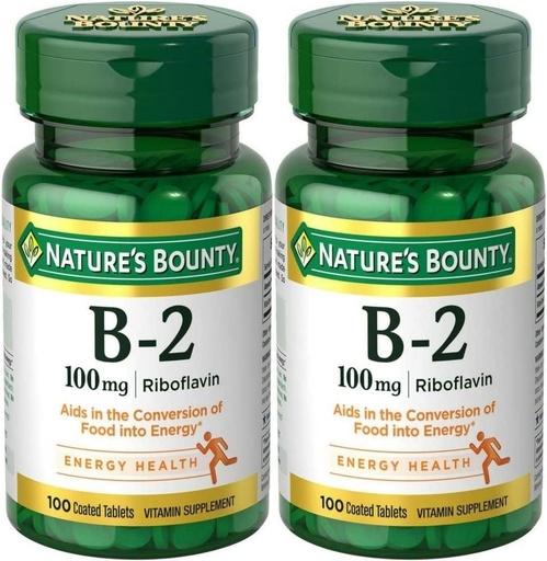 [BRSROZTYCEFBY23U] Nature's Bounty, Vitamin B-2, 100 mg, 100 Tablets - Pack of 2