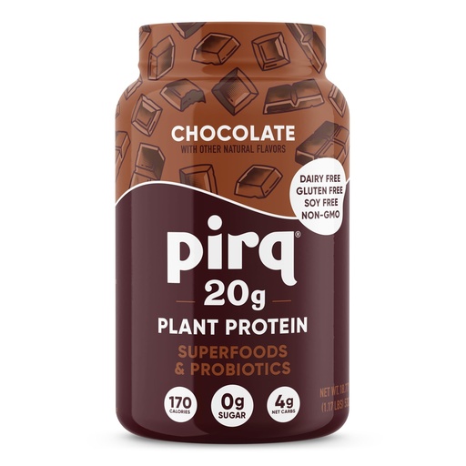 [BRSREZL7OIAWM2D7] Pirq Dairy Free Protein Powder with 20g Protein, Plant Based, 2B CFU Probiotics, 25 Superfoods Greens and Fruits, Vegan, 0g Sugar (14 Servings) (Chocolate)