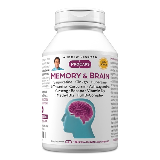 [BRSREADRCBYBQDI2] ANDREW LESSMAN Memory & Brain 180 Capsules – Naturally Supports Brain, Memory and Mental Acuity. with Ginkgo Biloba, Ashwagandha, Bacopa, Curcumin, Ginseng, B-Complex, Vitamin D3