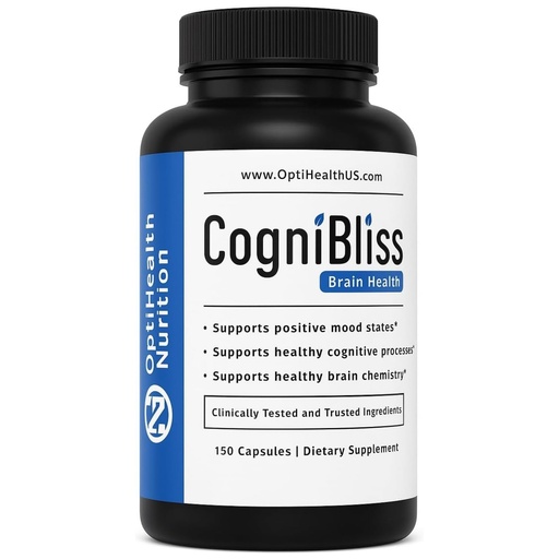 [BRSREGAHAANAIAD7] OptiHealth Nutrition® CogniBliss™ Nootropic Brain Supplement, PhD-Formulated with Citicoline, Mucuna Pruriens & Vitamin B6, Supports Memory, Focus & Cognitive Function, 30-Day Supply