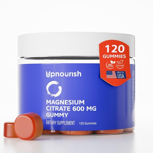 [BRSRAFAHCUNB6DLK] UpNourish Magnesium Gummies for Adults & Kids Magnesium Citrate Gummies 600mg, Calm Supplement for Muscle Relaxation, Bone and Digestive Health, Citrato de Magnesio, Vegan, Non-GMO, 120 Count