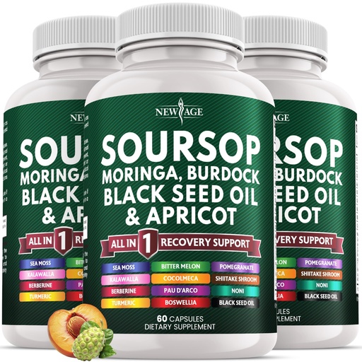 [BRSREBQCOAFAE3QU] Soursop Supplement - Moringa, Sea Moss, Black Seed Oil, Berberine, Turmeric, Apricot, Quercetin, Greens, Bitters, Boswellia, Bitter Melon, Burdock Root - 180 Capsules