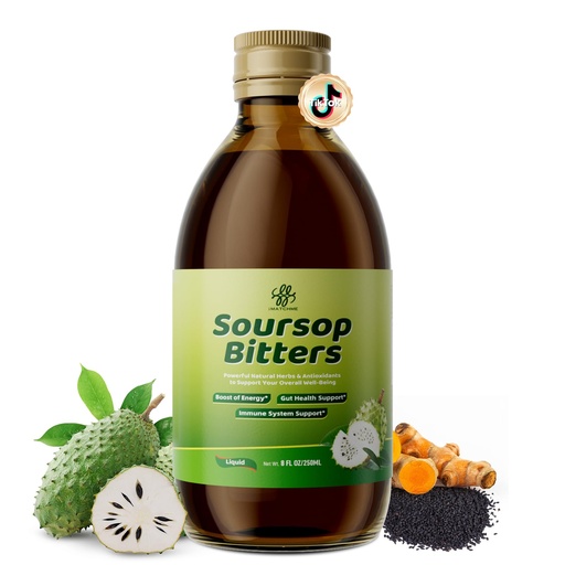 [BRSREYA5B57Q4E3D] Soursop Bitters Liquid with Black Seed, Turmeric & Moringa-Pure 15 in 1 Herb Soursop Tea for Immune System, Digestive & Gut Health, Antioxidant,Skin Health Support 8 fl oz