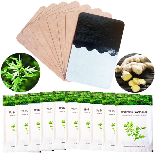 [BRSRMZL5CUGRUD3H] 100Pcs Mugwort Ginger Patch for Pain, 艾灸贴 Pure Nature Moxa Sticker Chinese Traditional Herbal Paste Pads for Foot Neck, Shoulder, Waist, Feet, Joint, Hand Seniors Gift, 12 * 8cm, Pack of 10