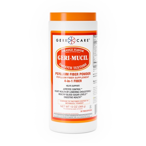 [BRSROYDQA56QOHI4] Geri-Mucil Psyllium Powder By GeriCare|4-In-1 Orange-Flavor Psyllium Husk Powder| Daily Fiber Supplement| Sweetened Gluten-Free Fiber Drink Mix| Water-Soluble Husk Fiber Powder For Bowel Movement|13oz