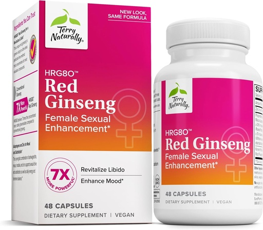 [BRSRMFIEOUPWA2TF] Terry Naturally HRG80 Red Ginseng Female Sexual Enhancement - Dietary Supplement for Circulation, Endurance & Energy Support - Vitality Support with Ashwagandha, Red Ginseng & Zinc - 48 Capsules