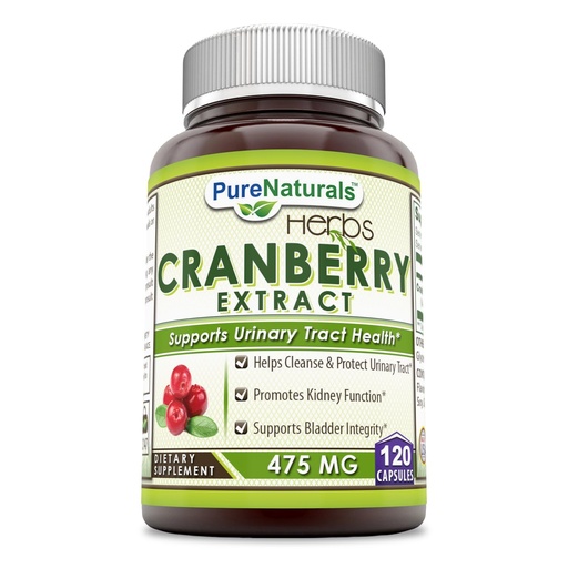 [BRSWGZ3QCABGCG3B] Pure Naturals Cranberry Extract, 475 mg 120 Capsules - Promotes Kidney Function - Helps Clean & Protect Urinary Tract - Helps Maintain Bladder Integrity