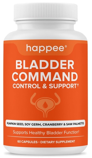 [BRSRA2YEDF5BQDL7] Happee Bladder Control Supplement for Women & Men - Pumpkin Seed Extract, Soy Germ, Saw Palmetto & Cranberry Blend - Bladder Support for Urinary Frequency, Leaks & Urgency - 60 Capsules