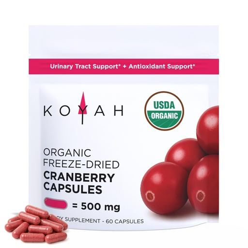 [BRSREYD3PMIGCFIU] KOYAH - Organic Cranberry Capsules – Freeze-Dried Whole-Berry - 500 mg per Capsule - Urinary Tract Support & Antioxidant Support* - 60 Capsules