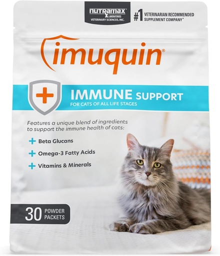 [BRSRMZD3OAOWKEL4] Nutramax Imuquin Immune Health Supplement Powder for Cats, with Beta Glucans, Marine Lipids, Vitamins and Minerals, 30 Packets, Updated Version