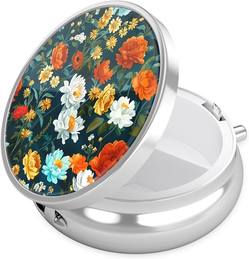 [BRSRAZINC56WOD36] Nipichsha Pill Box, Small Pill Case for Purse & Pocket, Cute Travel Medicine Organizer, Portable Medicine Container Holder to Hold Vitamins, Medication, Fish Oil & Supplement, B01-Beautiful Flowers
