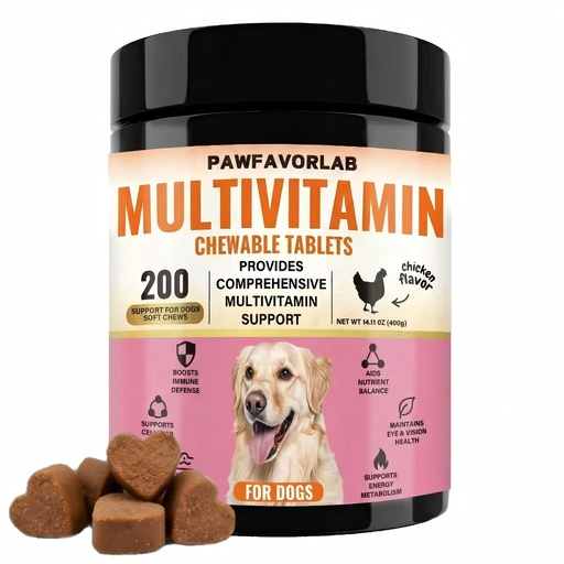 [BRSRGBIBO4HQY2QU] Dog Multivitamin Chewable Tablets (200 Count) – 24 in 1 Chicken Flavor Daily Dog Supplements & Vitamins with Glucosamine, Pumpkin, Krill Oil, Chondroitin, Probiotics & Omega-3 for Dogs of All Ages