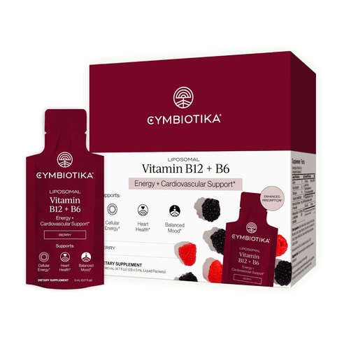 [BRSRGZD2OIFWMALX] CYMBIOTIKA Liposomal Vitamin B12 + B6 Liquid Supplement, Cellular Energy, Brain Health, Heart Health, + Nerve Function Support, Enhanced Absorption, Gluten Free, Soy Free, Plant-Based, 28 5 mL Packets