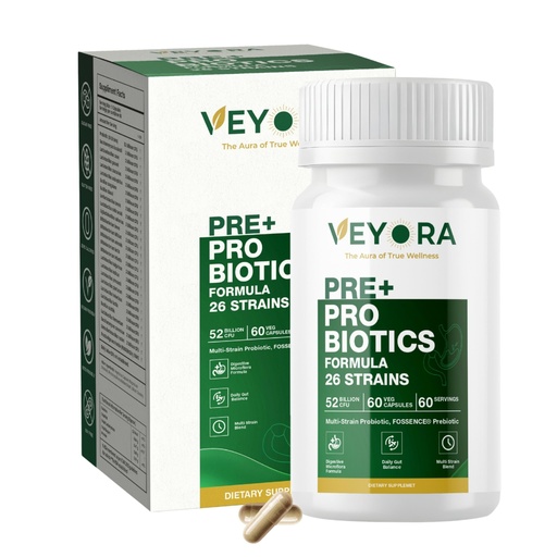 [BRSRGYADBEBQMYL7] Pre + Probiotic Capsules | 52 Billion CFU | 26 Probiotic Strains with Prebiotic Fiber | 60 Vegan Capsules | Dietary Supplement | Non-GMO | Gluten-Free | Made for USA