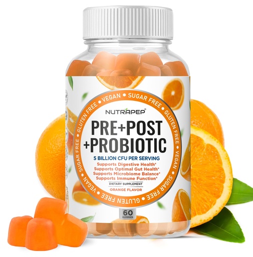 [BRSROA3RCUMGO2Q4] NutraPep Prebiotic Probiotic & Postbiotic Gummies for Women Men & Kids Children - High Potency 5 Billion CFU - Sugar-Free & Gluten Free
