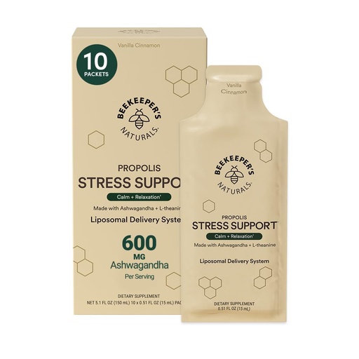 [BRSRAZQPPJ4B6HLF] Ashwagandha Liposomal Stress Support by Beekeeper's Naturals, 600mg with Propolis, L-Theanine, Anti-Stress Support for Calm & Relaxation, 10ct