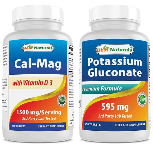 [BRSRMBT4OUBW2E3B] Best Naturals Calcium Magnesium with Vitamin D3 1500mg & Potassium Gluconate 595 Mg