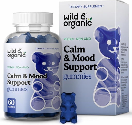 [BRSW2FT3CUIA4HLV] Wild & Organic Calm & Mood Gummies - Mood Support Supplement - Calming Chews w/Ashwagandha Root, Rhodiola Rosea, Lemon Balm - Ashwagandha Supplements Gummies - 60 Count